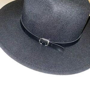 Black Fedora Hat with Buckle Wide Brim Fashionable Dressy